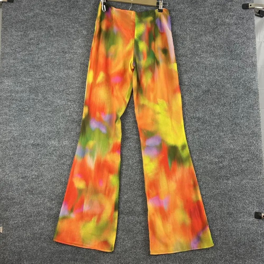 Bananhot Pants XS Lily Sunrise Chiffon Tie Waist Flare Multi Beach Resort Pool - Picture 8 of 14